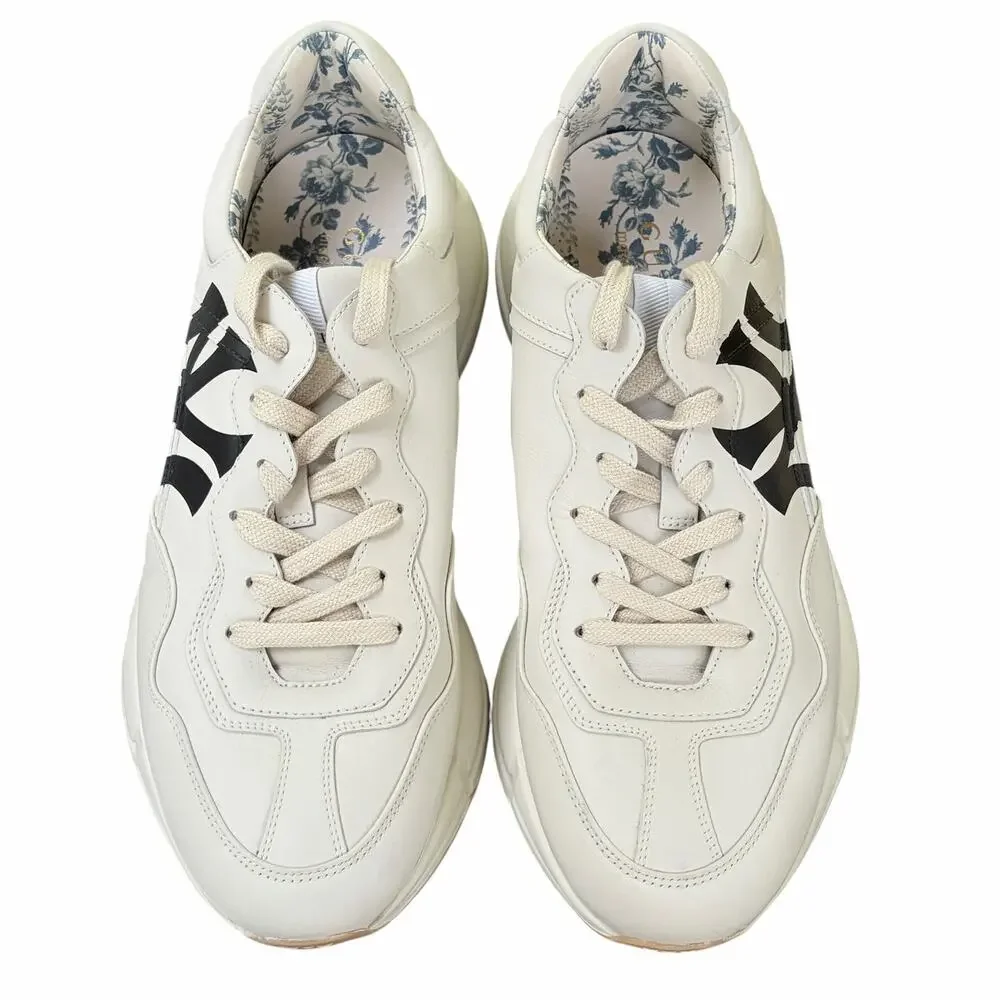 Gucci Rhyton x NY Yankees Off-White Ivory Leather Men's Sneaker Sz 9.5 + COA